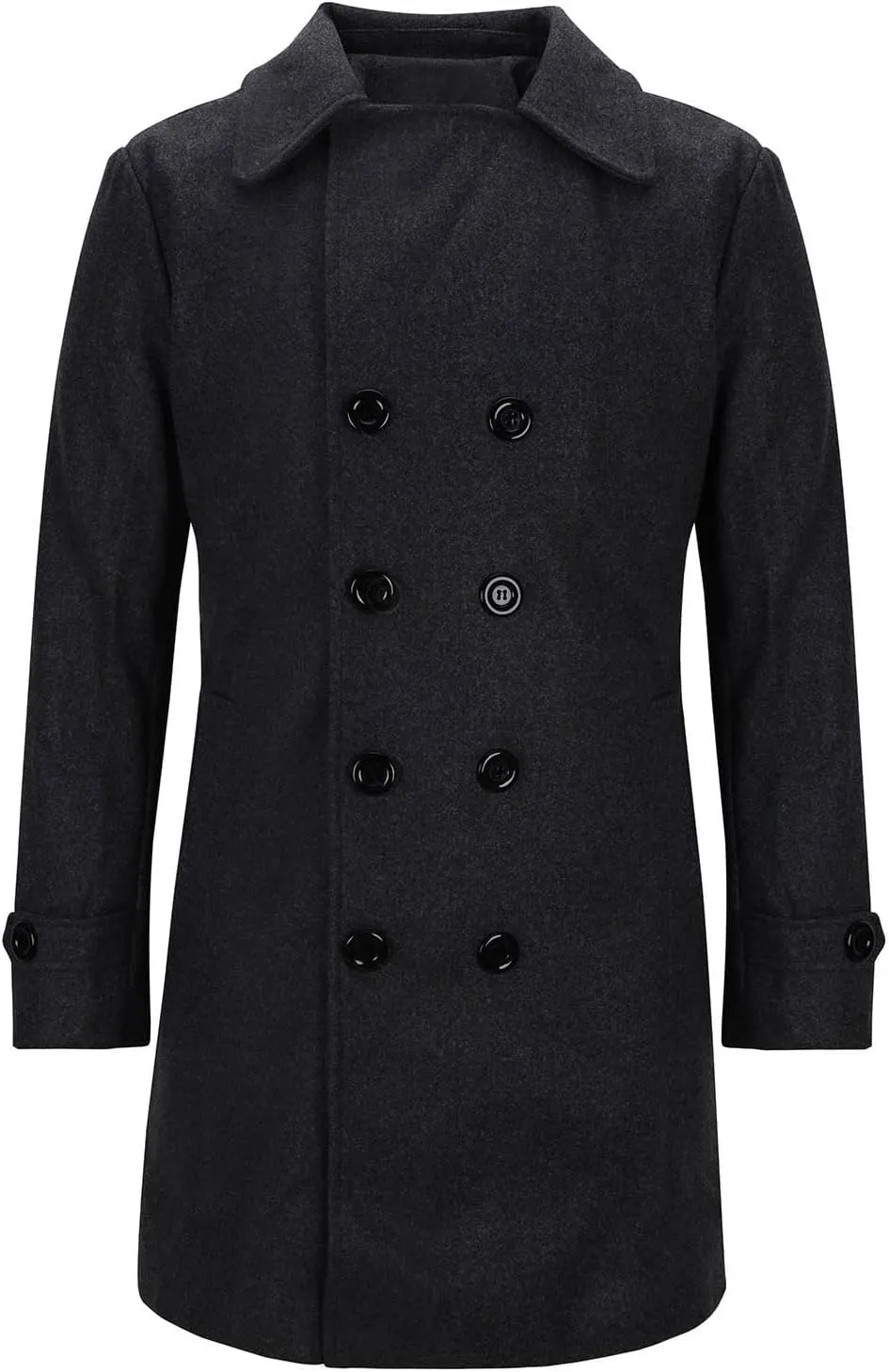 Men Casual Cotton Blend Peacoat Notch Lapel Double Breasted Long Trench Jacket Casual Winter Warm Coat with Pocket