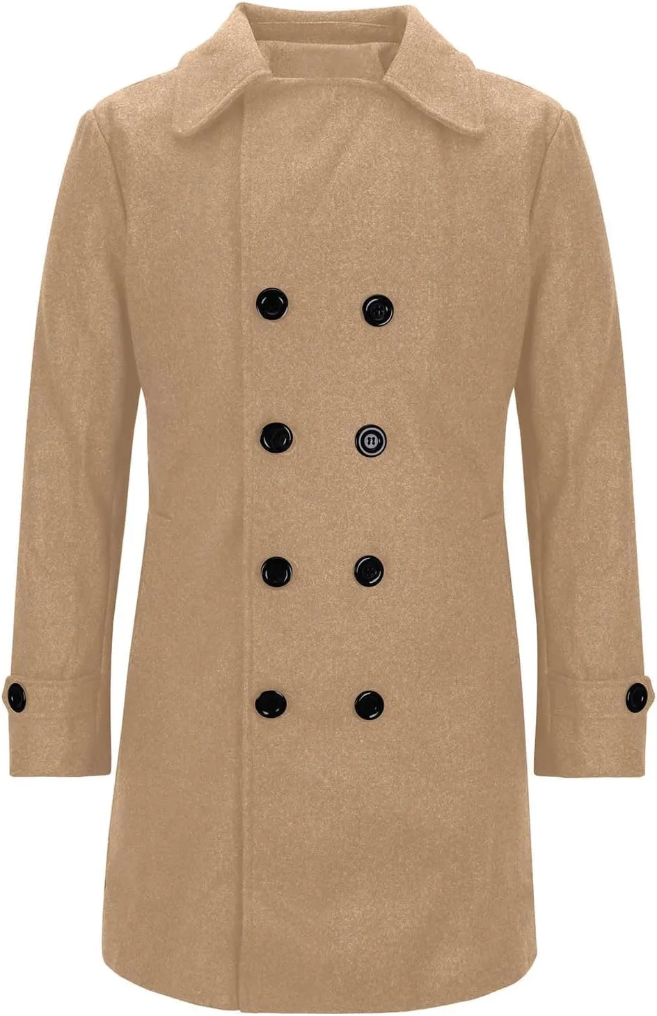 Men Casual Cotton Blend Peacoat Notch Lapel Double Breasted Long Trench Jacket Casual Winter Warm Coat with Pocket