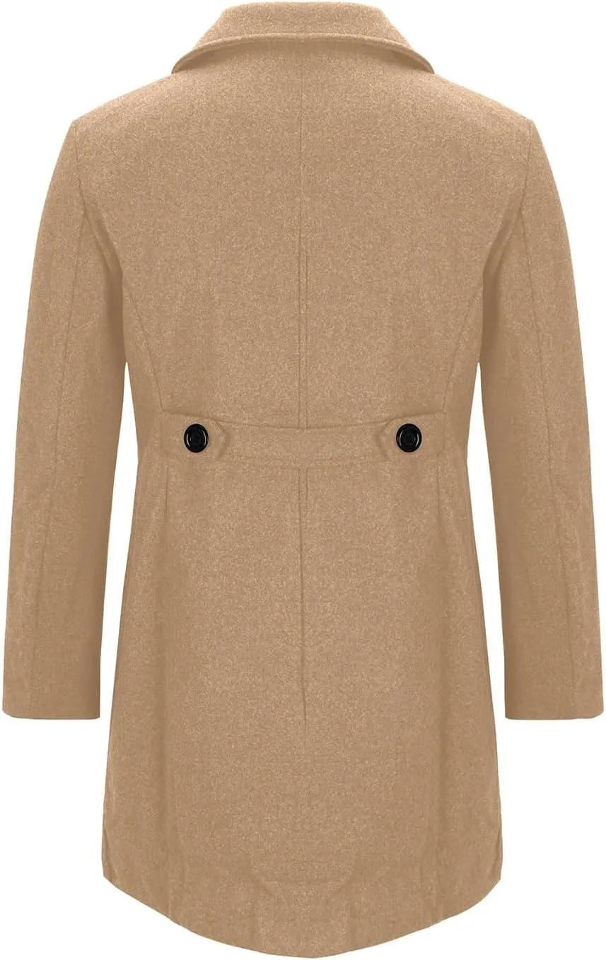 Men Casual Cotton Blend Peacoat Notch Lapel Double Breasted Long Trench Jacket Casual Winter Warm Coat with Pocket