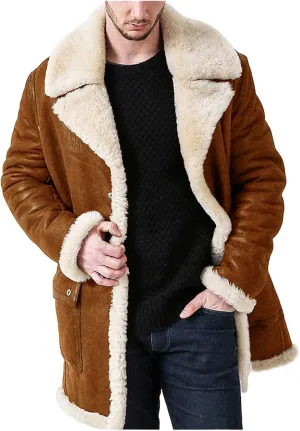 Men Faux Suede Sherpa Fleece Lined Jackets Fur Collar Long Trench Coat Winter Heavyweight Big and Tall Outwear