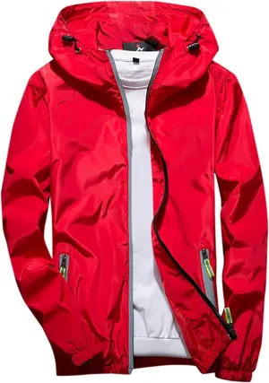 Men Lightweight Waterproof Jackets,Mens Windbreaker with Hood Outdoor Raincoat for Hiking Running Travel Zip Hoodies