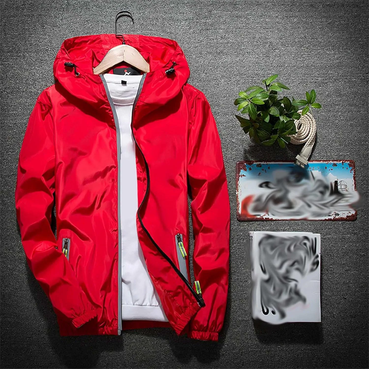 Men Lightweight Waterproof Jackets,Mens Windbreaker with Hood Outdoor Raincoat for Hiking Running Travel Zip Hoodies