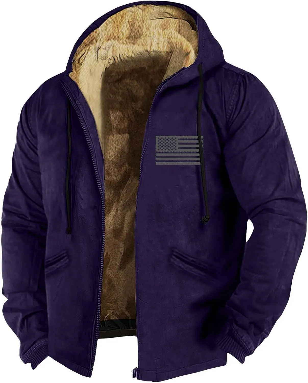 Men Winter Sherpa Lined Jacket Heavyweight Fleece Warm Trucker Hoodies Coat Big And Tall Jackets For Men Hoodie