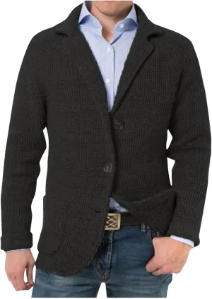 Mens Blazer Vintage Waffle Knit Jacket Formal Classic Button Down Lapel Collar Work Business Dress Suit Jacket Coat