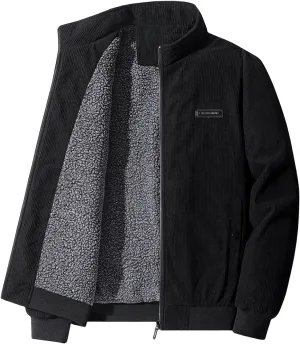 Mens Bomber Jacket Corduroy Fleece Jackets Full Zip Up Sherpa Winter Coat Vintage Trucker Shackets Coats with Pockets