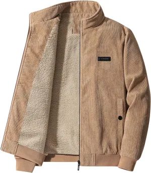 Mens Bomber Jacket Corduroy Fleece Jackets Full Zip Up Sherpa Winter Coat Vintage Trucker Shackets Coats with Pockets