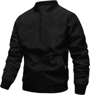 Men's Bomber Jacket Lightweight Casual Softshell Flight Jacket Slim Fit Varsity Jacket Zip Up Windbreaker with Pocket