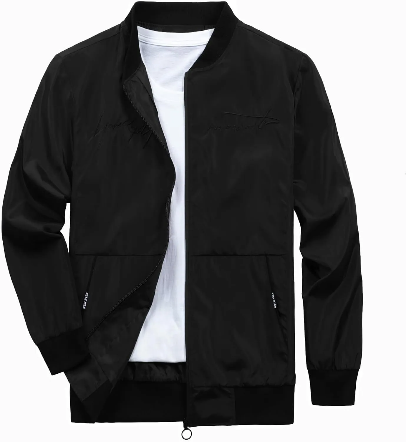 Men's Bomber Jacket Lightweight Casual Softshell Flight Jacket Slim Fit Varsity Jacket Zip Up Windbreaker with Pocket