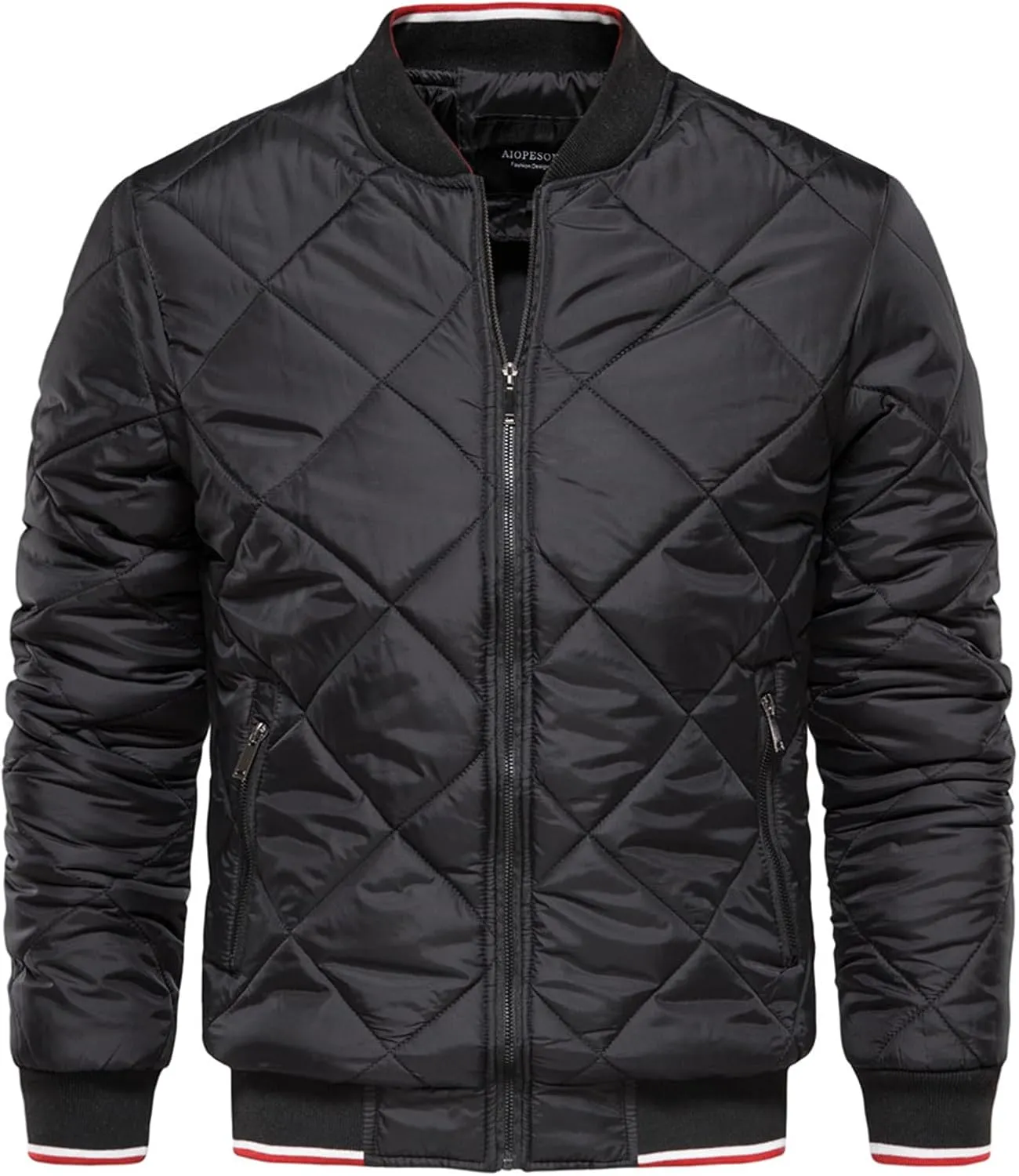Mens Bomber Jackets Diamond Quilted Fall Winter Puffer Jacket Rib Varsity Lightweight Padded Coats for Men