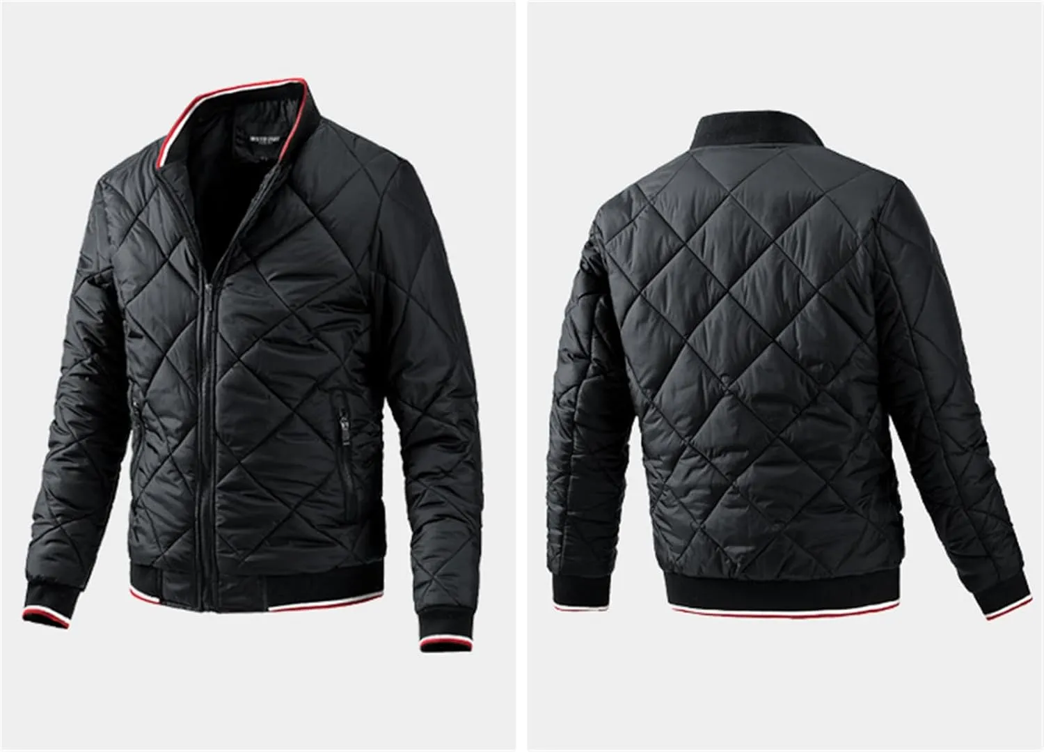 Mens Bomber Jackets Diamond Quilted Fall Winter Puffer Jacket Rib Varsity Lightweight Padded Coats for Men