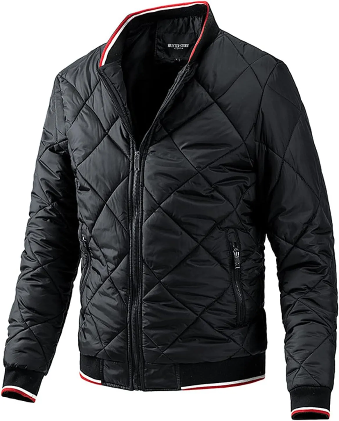 Mens Bomber Jackets Diamond Quilted Fall Winter Puffer Jacket Rib Varsity Lightweight Padded Coats for Men