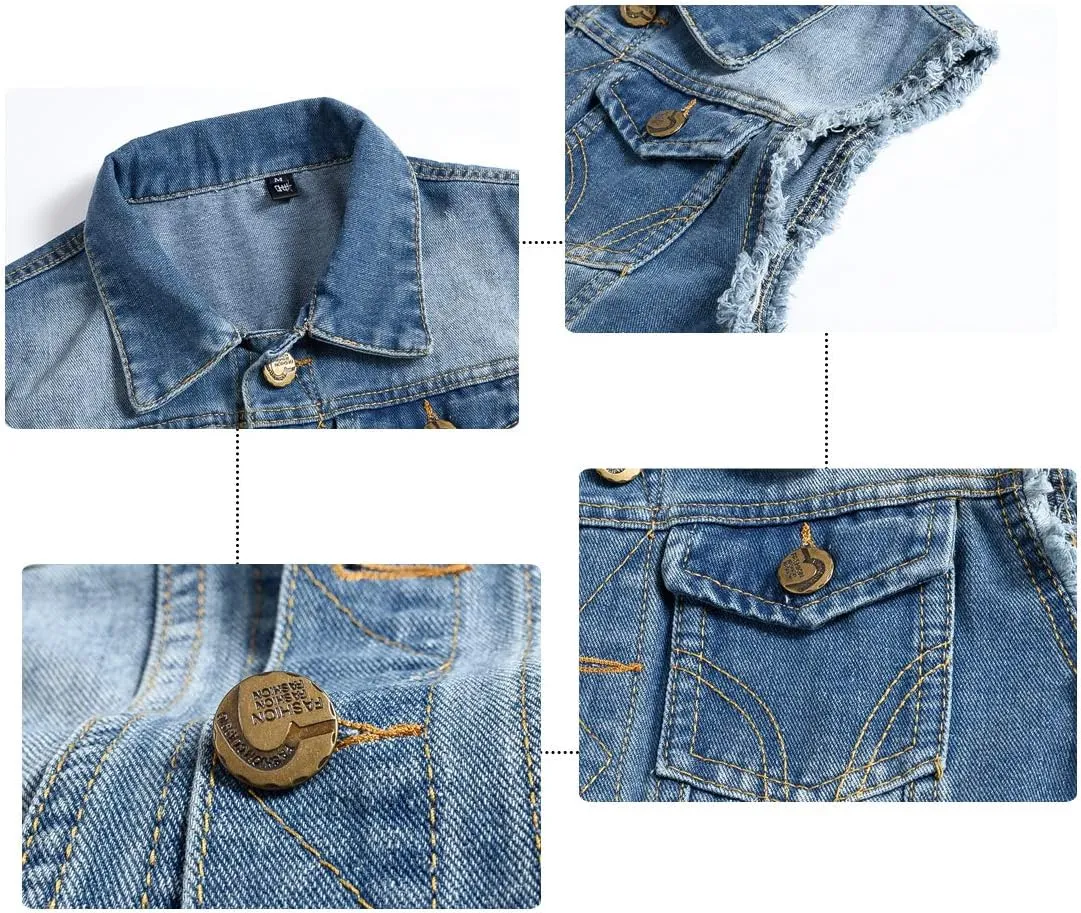 Mens Casual Denim Vest Sleeveless,Vintage Jean Vest Button Down