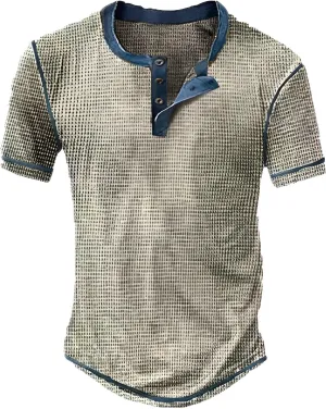 Mens Casual Henley Short Sleeve Shirt Fashion Summer Beach Holiday T-Shirts Lightweight Outdoor Travel Button up Tees