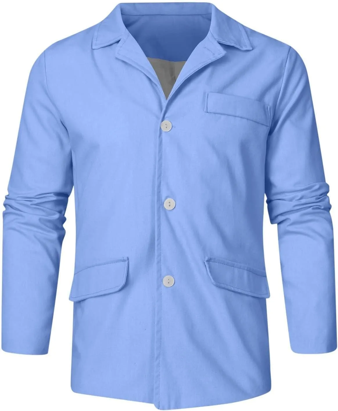 Men's Casual Shirt Jacket Cotton Linen Shacket Loose Fit Long Sleeve Button-Down Overshirt Soft Lightweight Work Coat