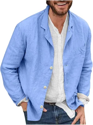 Men's Casual Shirt Jacket Cotton Linen Shacket Loose Fit Long Sleeve Button-Down Overshirt Soft Lightweight Work Coat