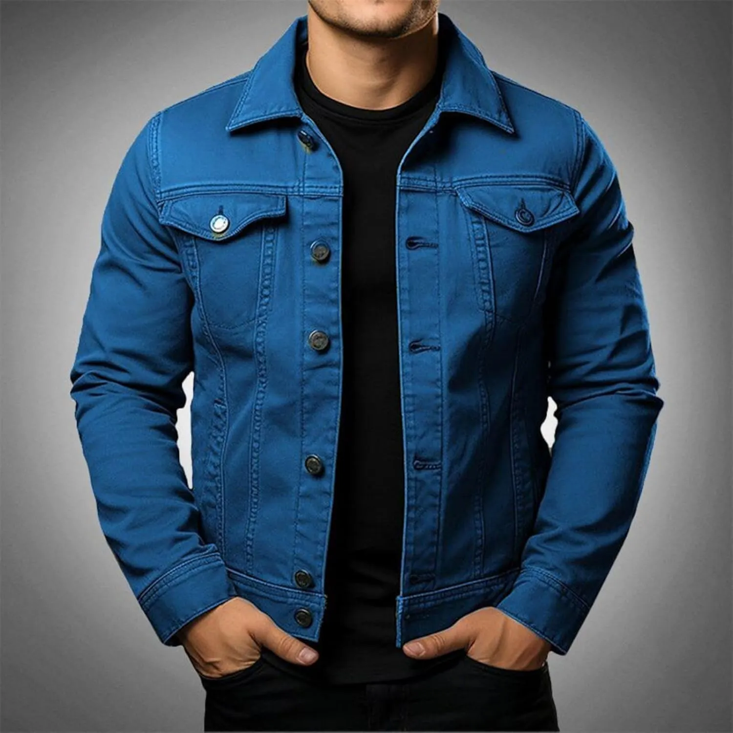 Mens Denim Jacket Lightweight Casual Lapel Button Down Cozy Shirts Jackets Fall Winer Cargo Jean Jacket with Pocket