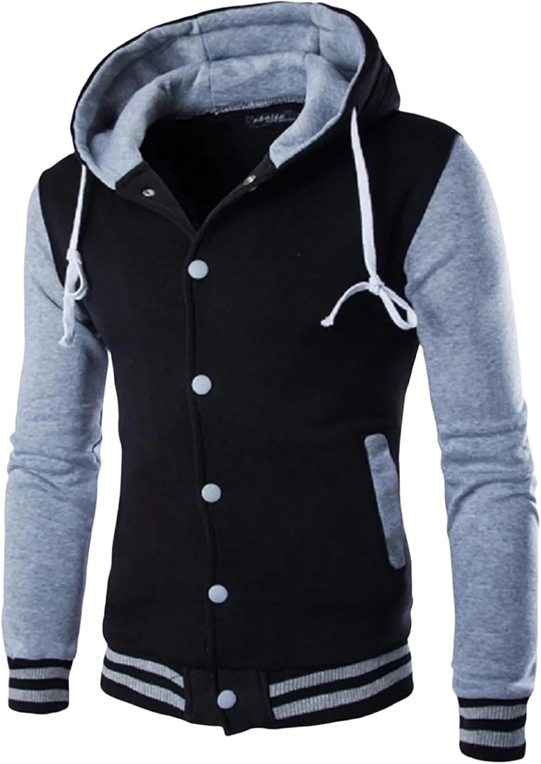 Men's Fashion Varsity Jacket Hoodie Causal Slim Fit Cotton Letterman Baseball Bomber Jackets with Hood for Men