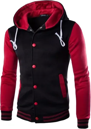 Men's Fashion Varsity Jacket Hoodie Causal Slim Fit Cotton Letterman Baseball Bomber Jackets with Hood for Men