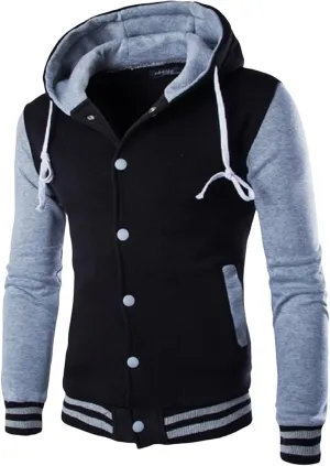 Men's Fashion Varsity Jacket Hoodie Causal Slim Fit Cotton Letterman Baseball Bomber Jackets with Hood for Men