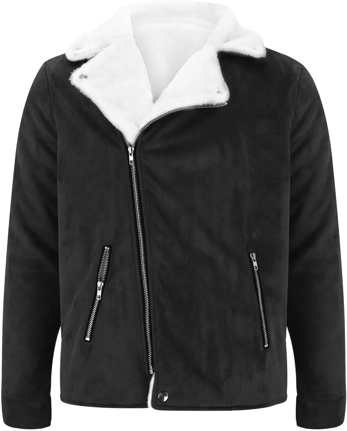 Mens Faux Suede Leather Varsity Jackets Casual Shearling Sherpa Lined Winter Warm Jackets Zip Up Retro Military Coats