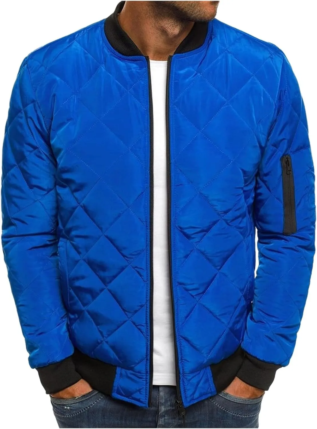 Mens Flight Bomber Jacket Relaxed Fit Diamond Quilted Varsity Jackets Fall Winter Lightweight Padded Coat Outwear