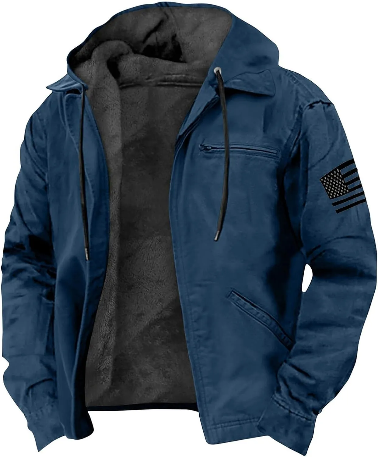 Mens Heavyweight Jacket Sherpa Lined Fleece Hooded Jacket Warm Winter Coat Full Zip Plus Size Thicked Thermal Hoodies