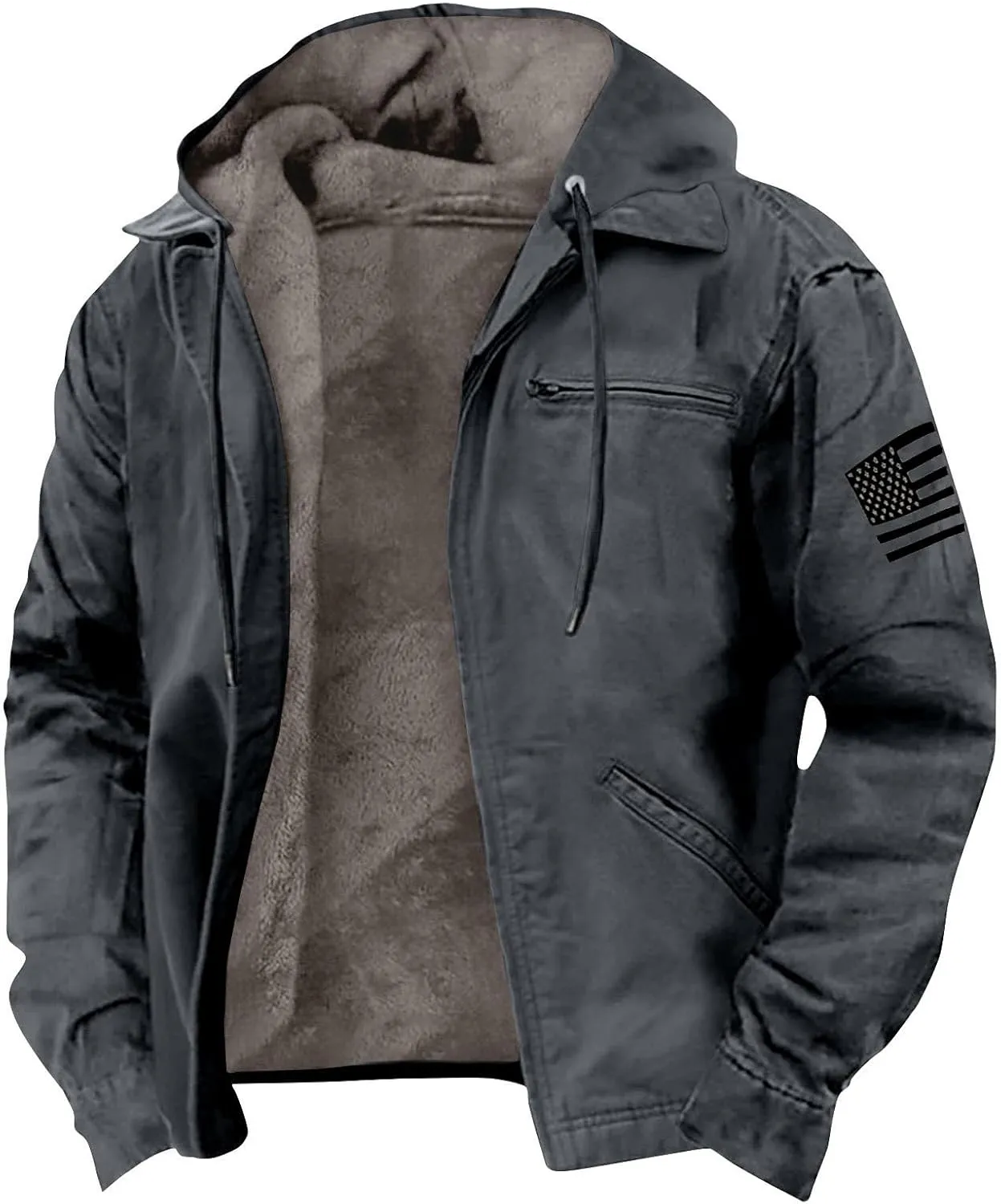 Mens Heavyweight Jacket Sherpa Lined Fleece Hooded Jacket Warm Winter Coat Full Zip Plus Size Thicked Thermal Hoodies