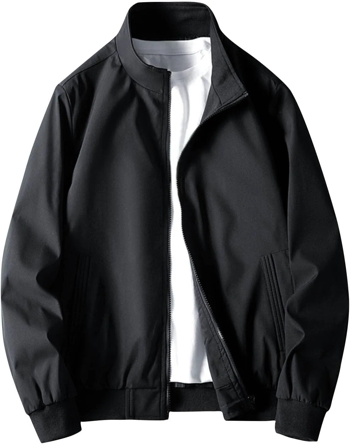 Mens Lightweight Bomber Jackets Solid Full-Zip Athletic Jackets 2024 Fall Winter Casual Fit Warm Coats with Pockets