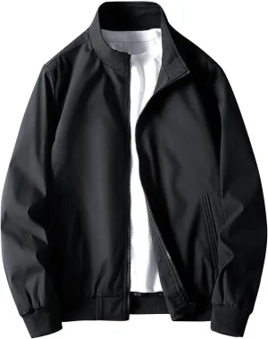 Mens Lightweight Bomber Jackets Solid Full-Zip Athletic Jackets 2024 Fall Winter Casual Fit Warm Coats with Pockets