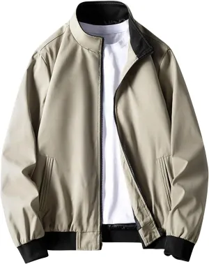 Mens Lightweight Bomber Jackets Solid Full-Zip Athletic Jackets 2024 Fall Winter Casual Fit Warm Coats with Pockets