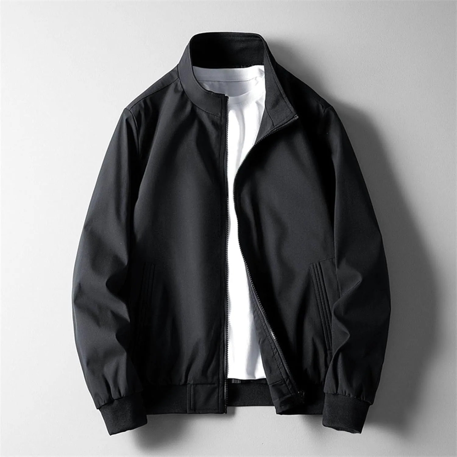 Mens Lightweight Bomber Jackets Solid Full-Zip Athletic Jackets 2024 Fall Winter Casual Fit Warm Coats with Pockets