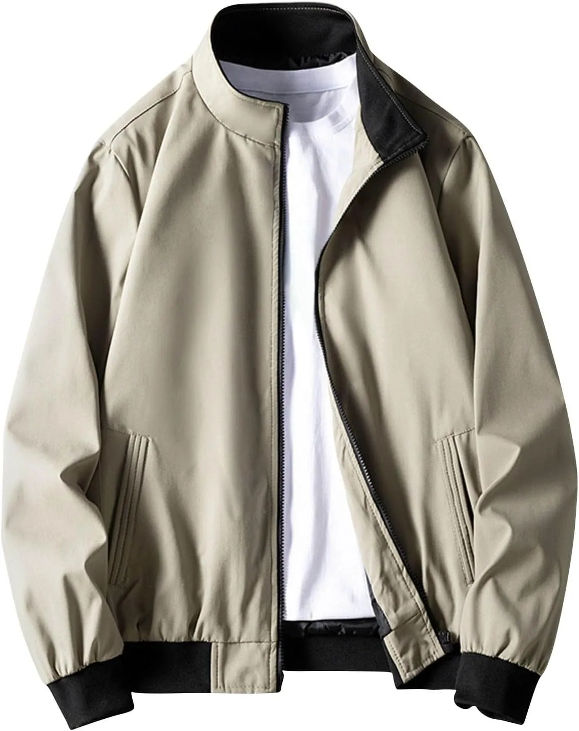 Mens Lightweight Bomber Jackets Solid Full-Zip Athletic Jackets 2024 Fall Winter Casual Fit Warm Coats with Pockets