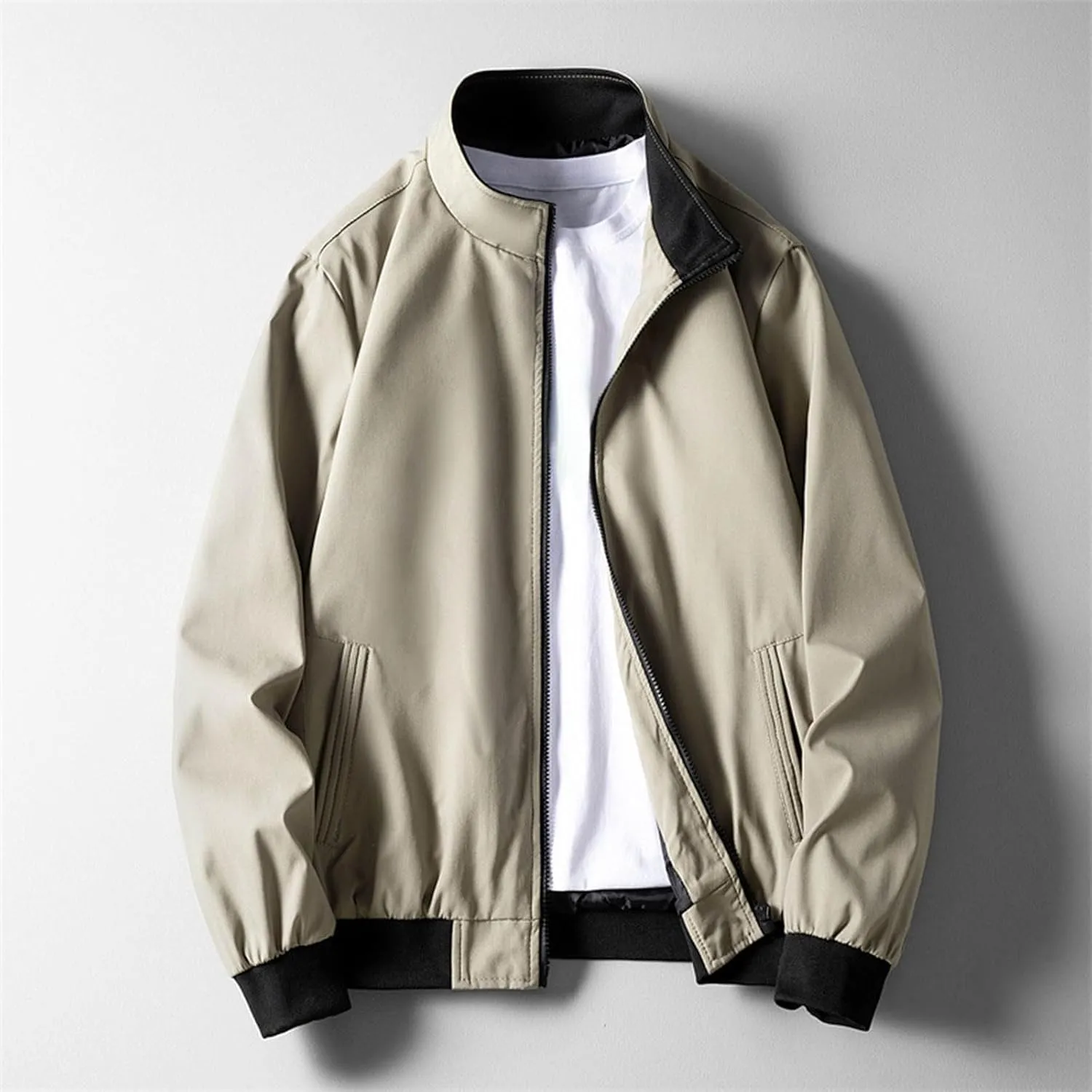 Mens Lightweight Bomber Jackets Solid Full-Zip Athletic Jackets 2024 Fall Winter Casual Fit Warm Coats with Pockets