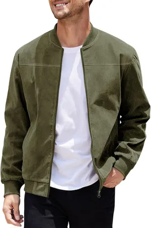Mens Lightweight Jacket Flight Bomber Jacket Suede Full Zip Casual Softshell Jacket Outwear Pockets Thin Windbreaker