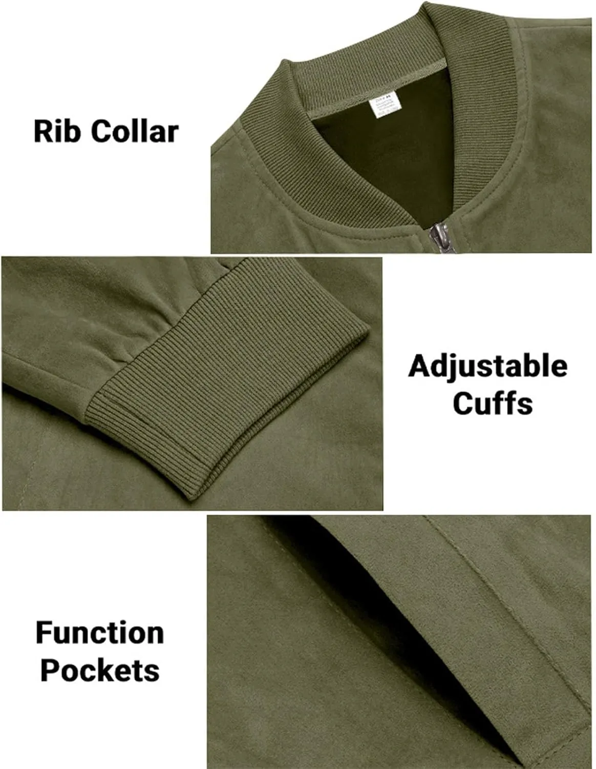 Mens Lightweight Jacket Flight Bomber Jacket Suede Full Zip Casual Softshell Jacket Outwear Pockets Thin Windbreaker