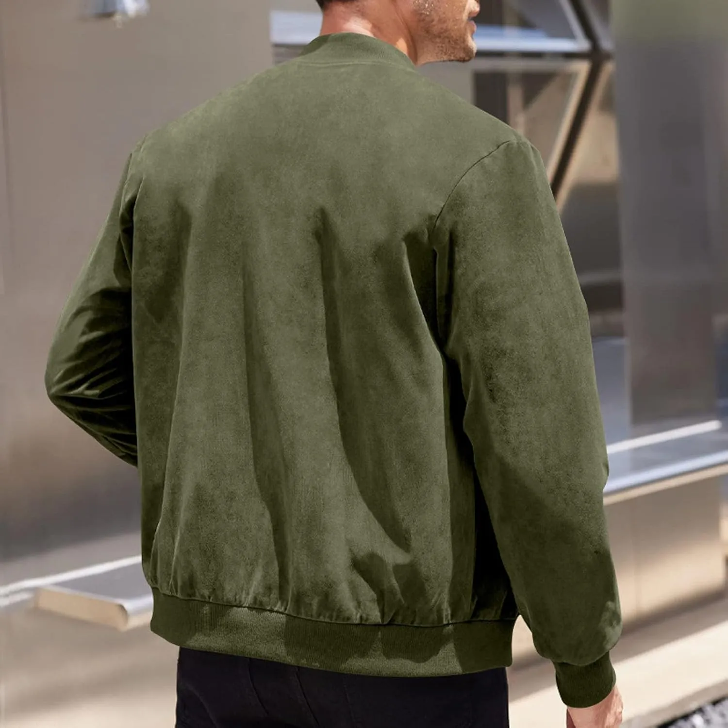 Mens Lightweight Jacket Flight Bomber Jacket Suede Full Zip Casual Softshell Jacket Outwear Pockets Thin Windbreaker