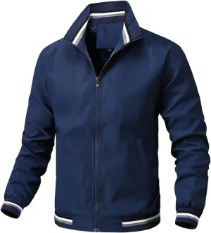 Mens Lightweight Windbreaker Bomber Jacket Zip Up Coat with Pockets, Softshell Windproof Material
