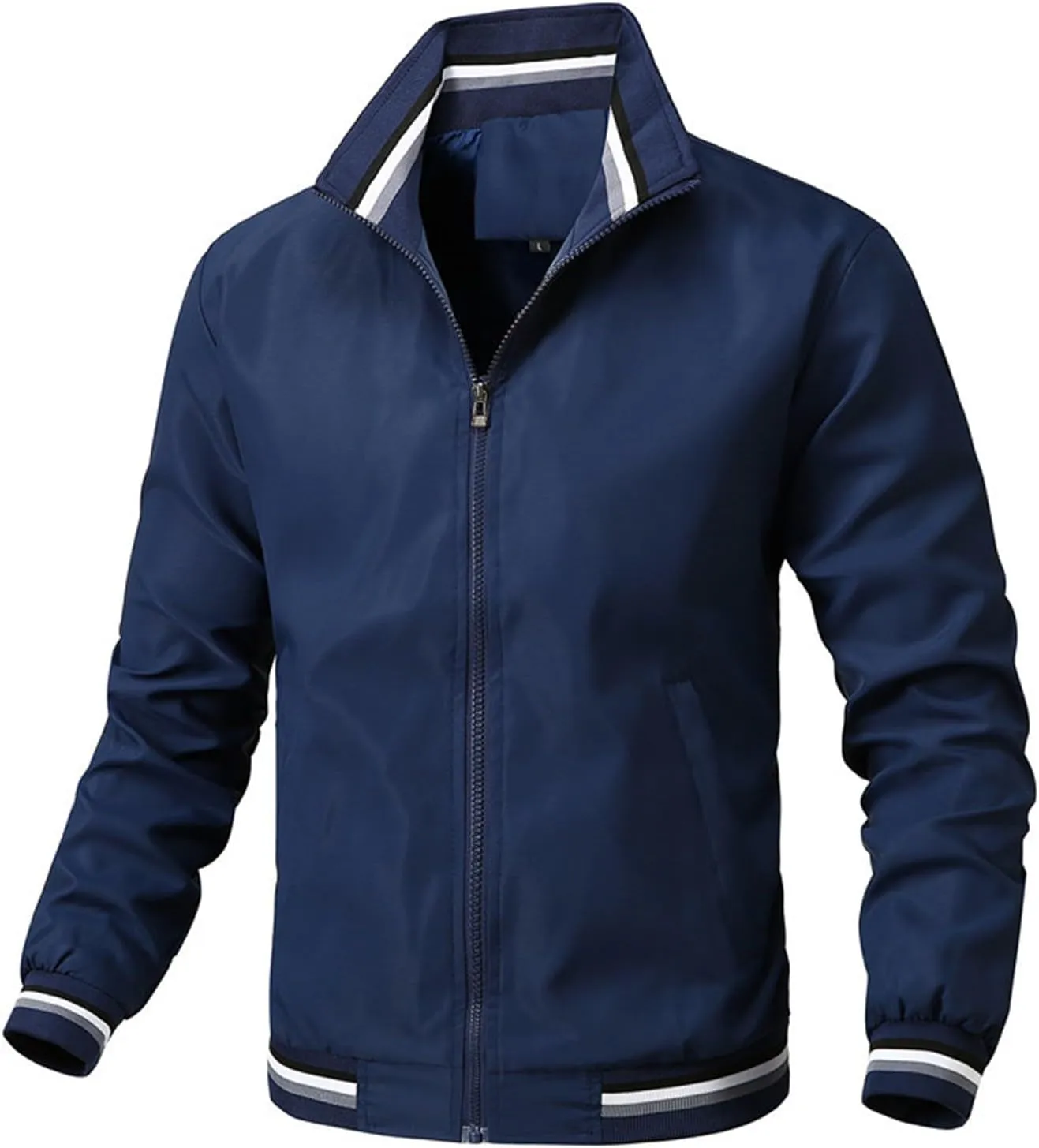 Mens Lightweight Windbreaker Bomber Jacket Zip Up Coat with Pockets, Softshell Windproof Material