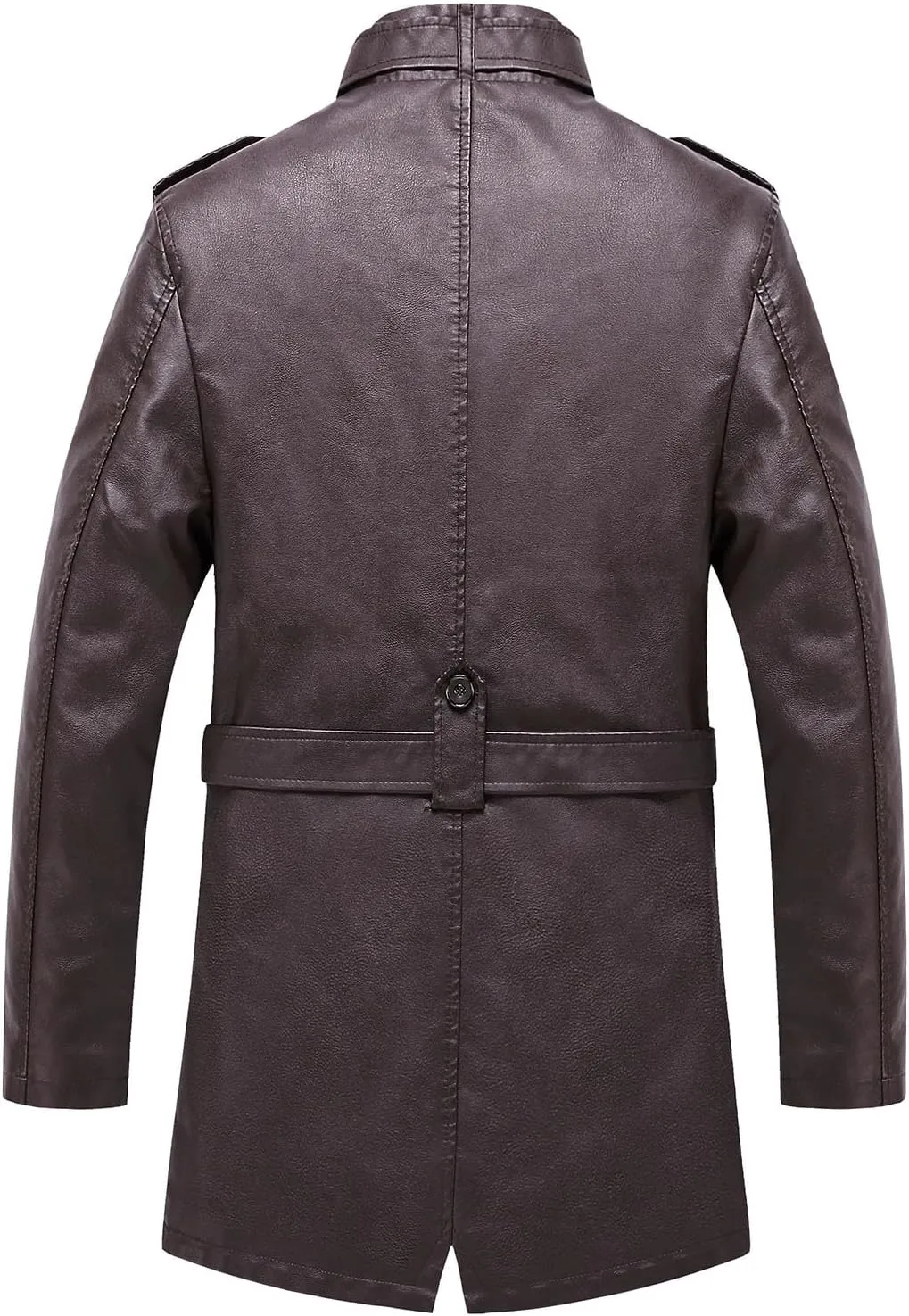Men's Long Leather Jacket Fleece Lined Winter Coats Moto Biker Windbreaker Overcoat with Zipper Pockets