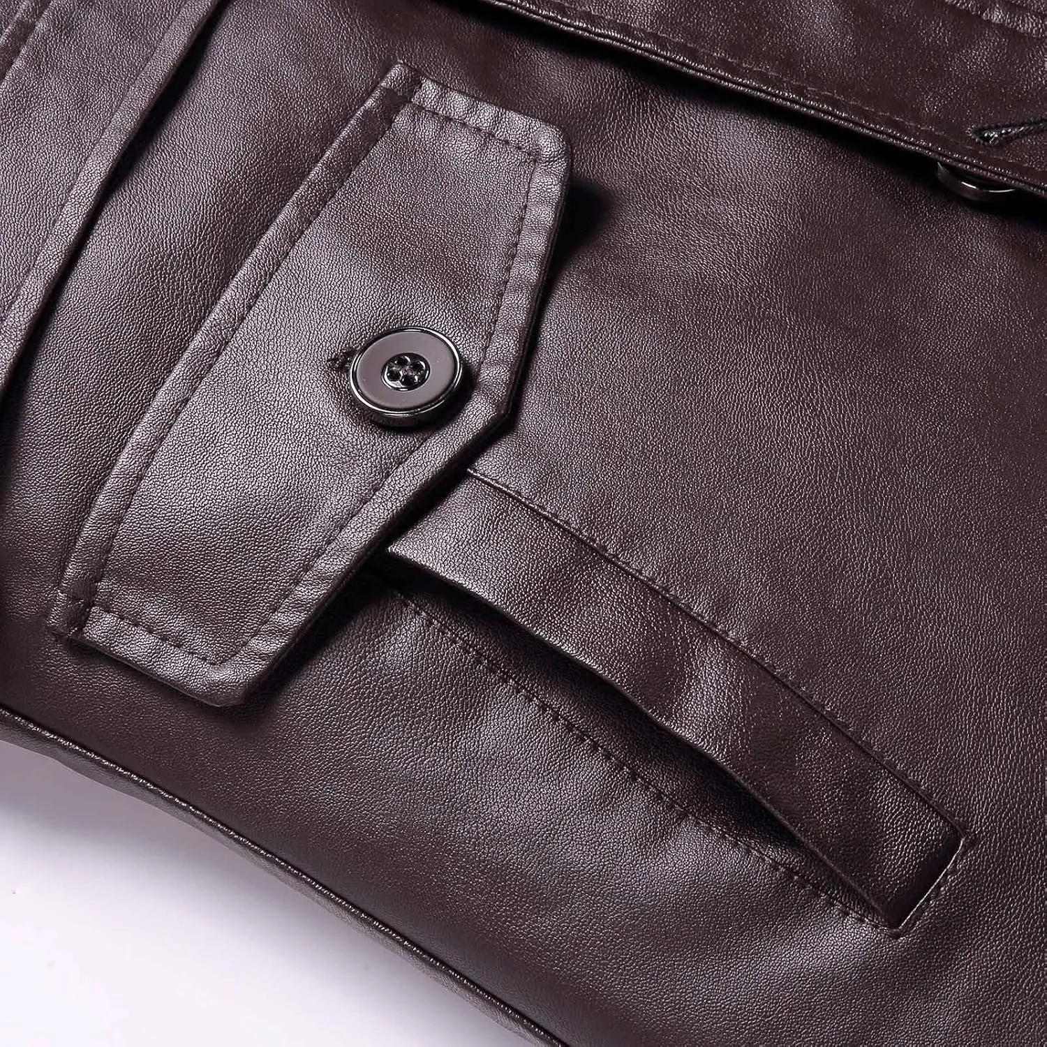 Men's Long Leather Jacket Fleece Lined Winter Coats Moto Biker Windbreaker Overcoat with Zipper Pockets