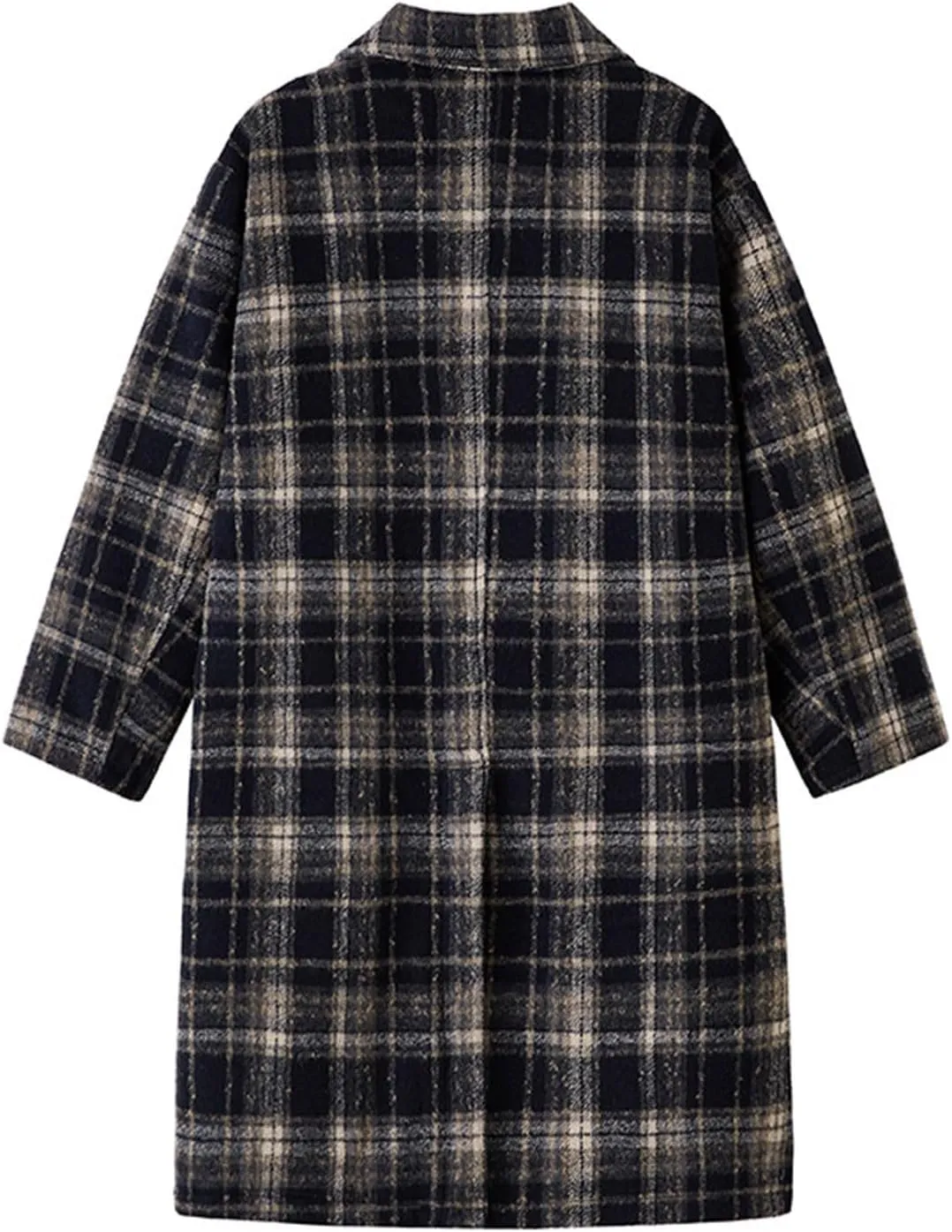 Mens Peacoat Jacket Fashion Plaid Wool Blend Pea Coat Winter Plus Size Lapel Single Overcoat Long Trench Coat