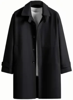 Mens Peacoat Jacket Single Lapel Mid-Length Trench Coat Plus Size Soild Overcoat Fall Winter Pea Coat Outwear