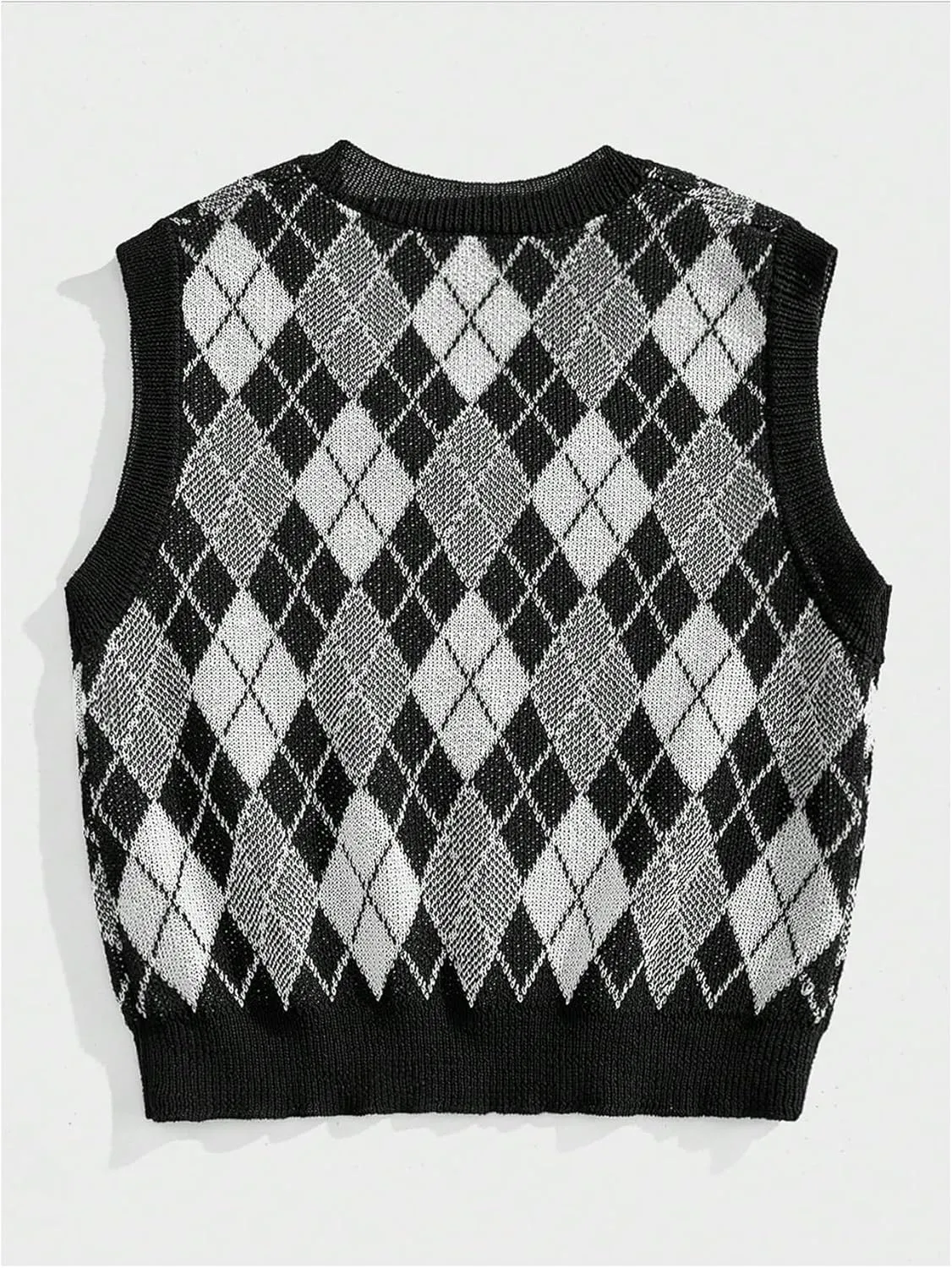 Men's Plaid Geometric Sleeveless Knitted Sweater V Neck Crochet Pullover Sweater Vest
