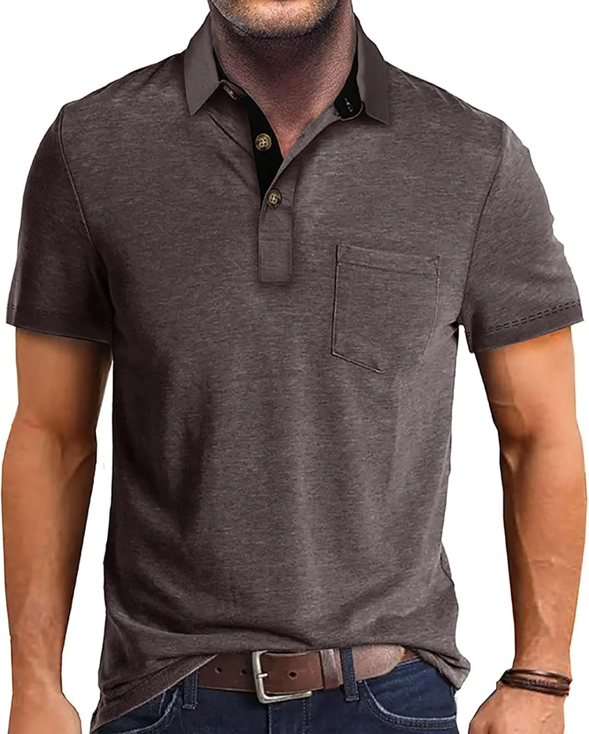 Men's Polo Shirts Summer Short Sleeve Casual 3 Button T-Shirts Classic Basic Golf Work Tees Tops with Pocket