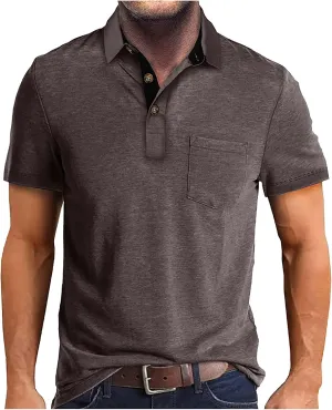 Men's Polo Shirts Summer Short Sleeve Casual 3 Button T-Shirts Classic Basic Golf Work Tees Tops with Pocket