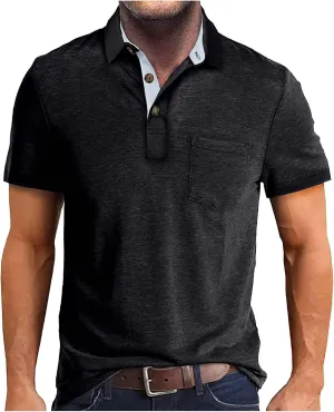 Men's Polo Shirts Summer Short Sleeve Casual 3 Button T-Shirts Classic Basic Golf Work Tees Tops with Pocket