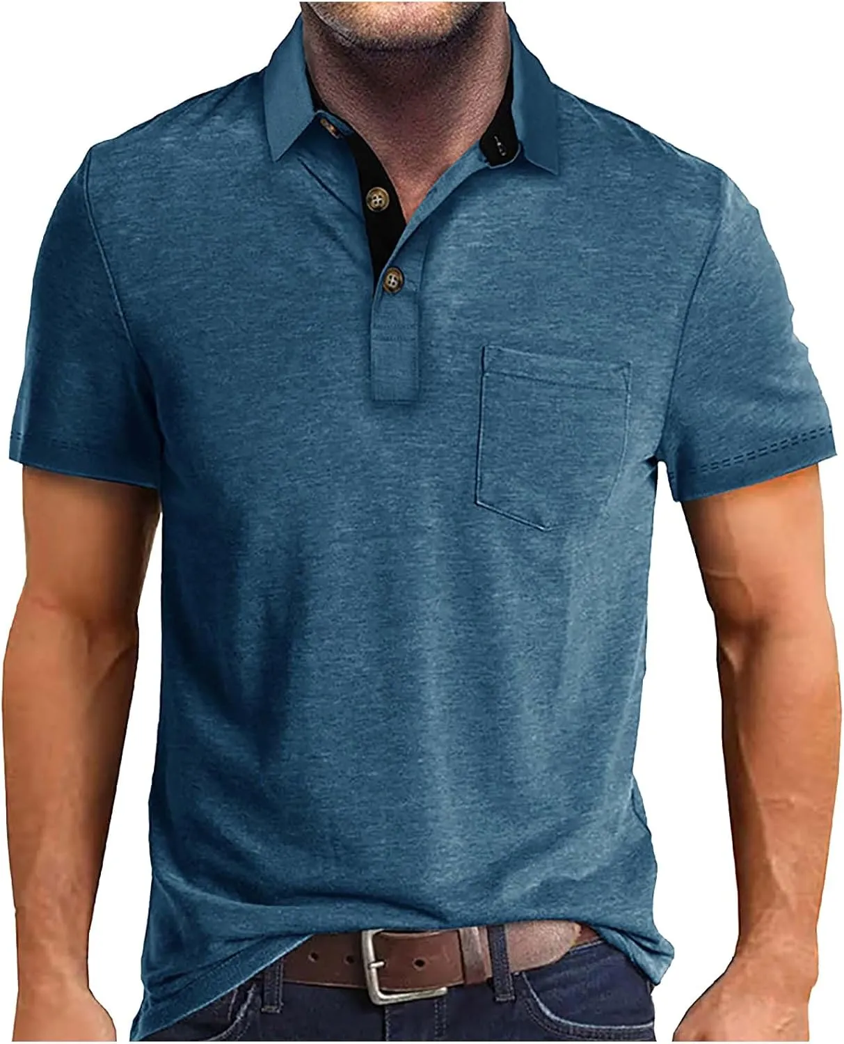 Men's Polo Shirts Summer Short Sleeve Casual 3 Button T-Shirts Classic Basic Golf Work Tees Tops with Pocket