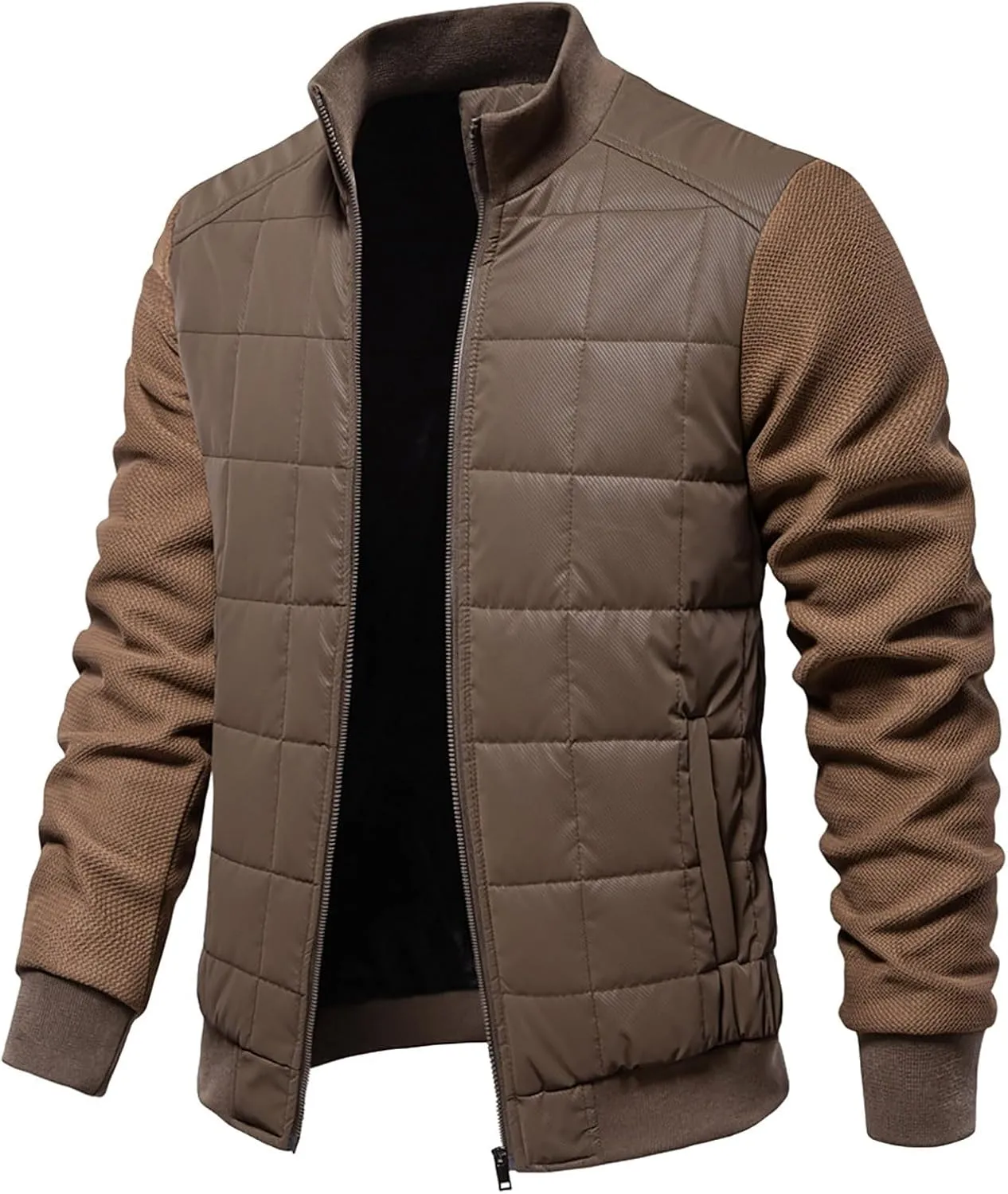 Mens Quilted Flight Bomber Jackets Lightweight Packable Puffer Varsity Coats Warm Winter Zip Up Hiking Padded Coats