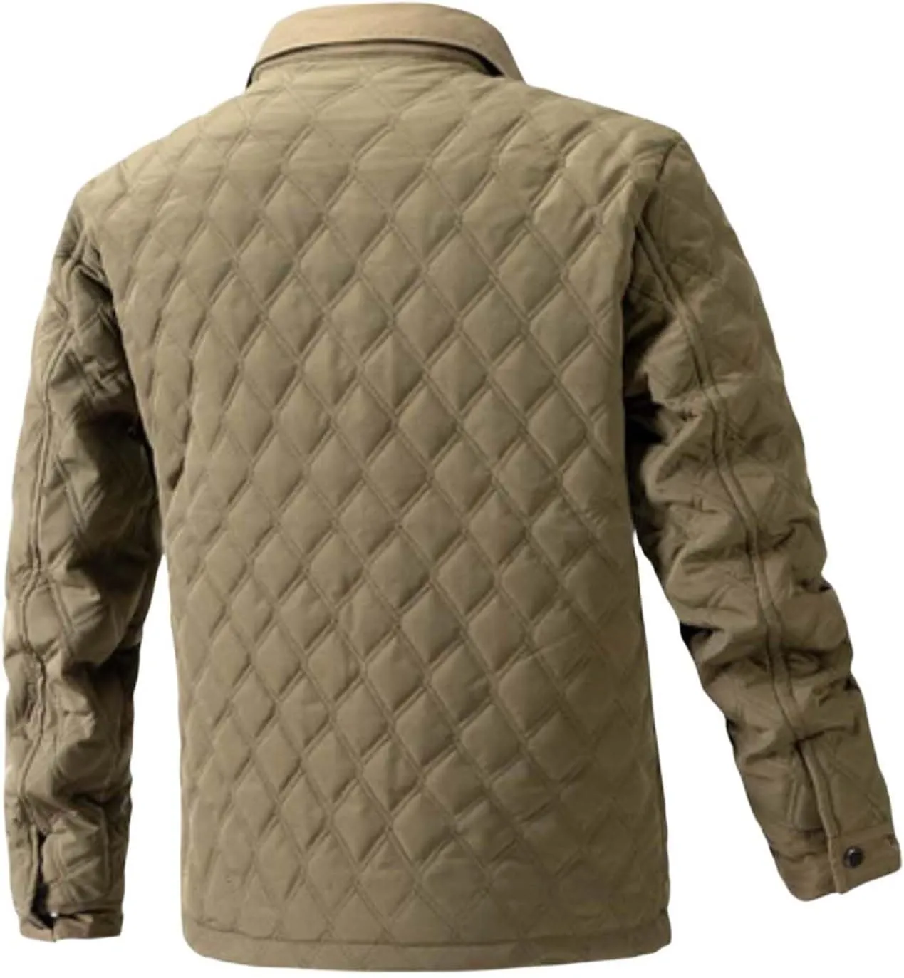 Men's Quilted Shirt Jackets Casual Long Sleeve Snap Button Down Shirts Diamond Quilted Shirt Jacket for Men Pockets