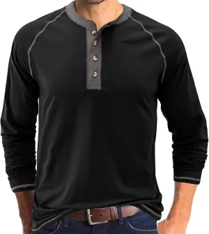 Mens Retro Henley Shirt Long Sleeve Henley T-Shirts for Men Casual Front Placket Spring Summer Business Office Basic Shirt